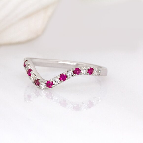 Madagascar Ruby and Natural Diamond Band in 14K Solid Gold - Picture 5 of 8